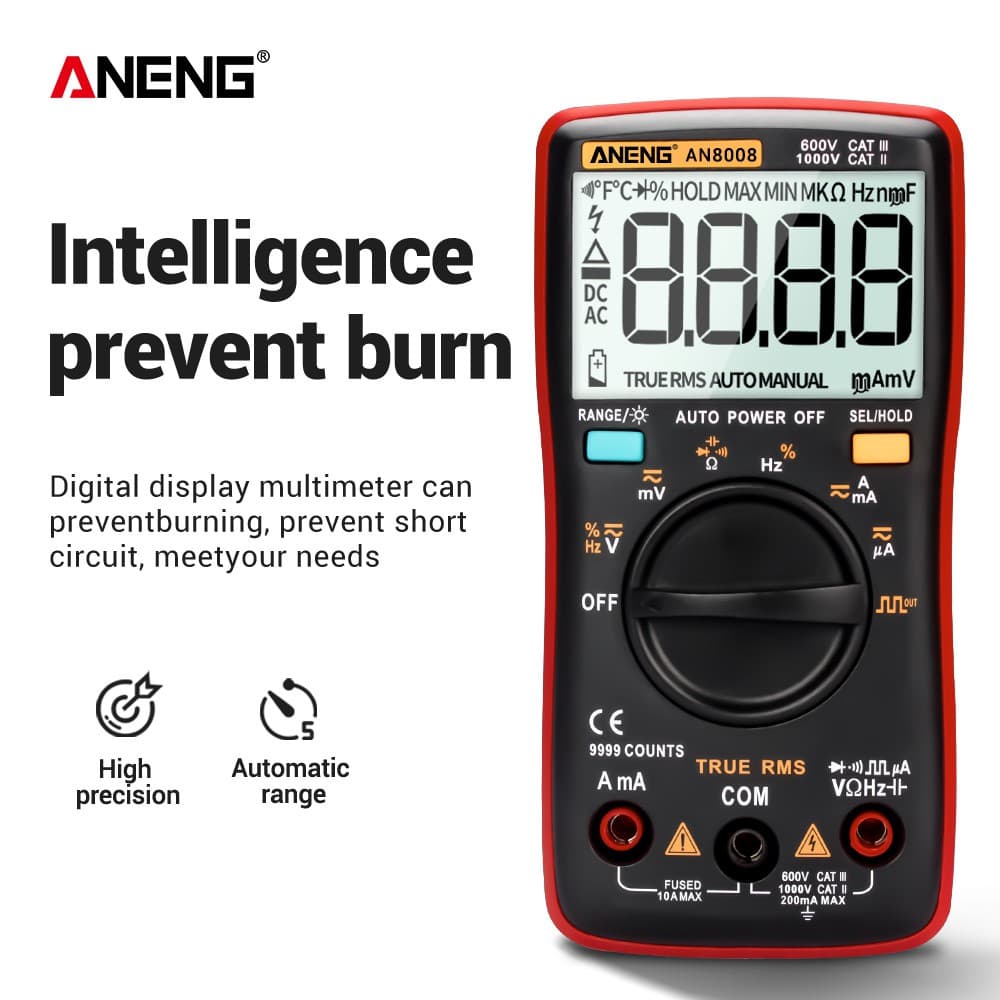 ANENG AN8008 Multímetro Digital True RMS 9999 Contagens Testador Retroiluminado 1Pc