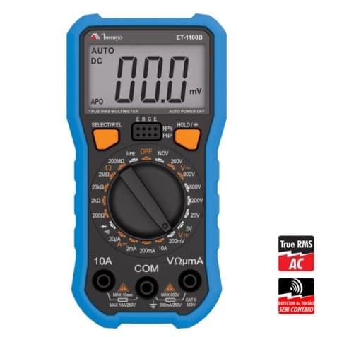 Multímetro Digital Minipa ET-1100B True RMS, NCV Emborrachado