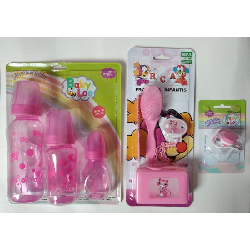Kit Com 3 Mamadeiras Baby Loo+ Kit Banho Rca + Chupeta Baby Loo Para Bebês.