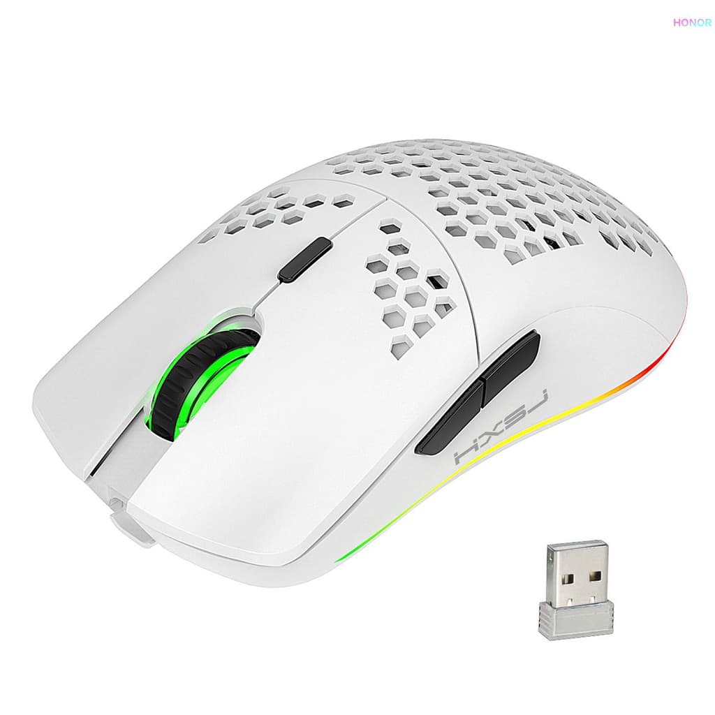 Mouse Sem Fio T66 RGB 2.4G Para De Jogos Com Iluminação Ajustável DPI Design Ergonômico Desktop/Laptop Branco