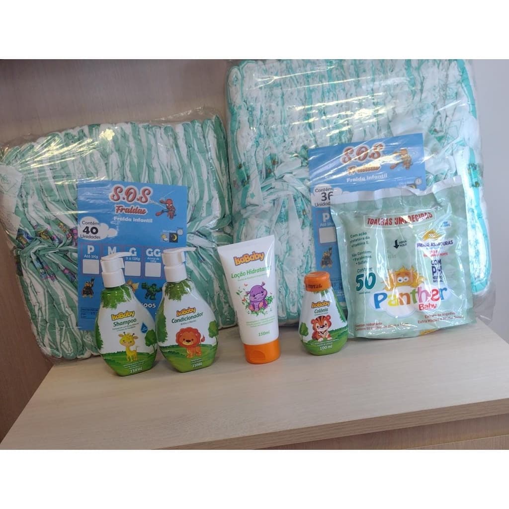 KIT 2 Pacotões FRALDAS INFANTIL (Qualquer Tamanho) + 50 un Toalhas umedecidas + Shampo baby + Condicionador baby + Hidratante + Colônia baby