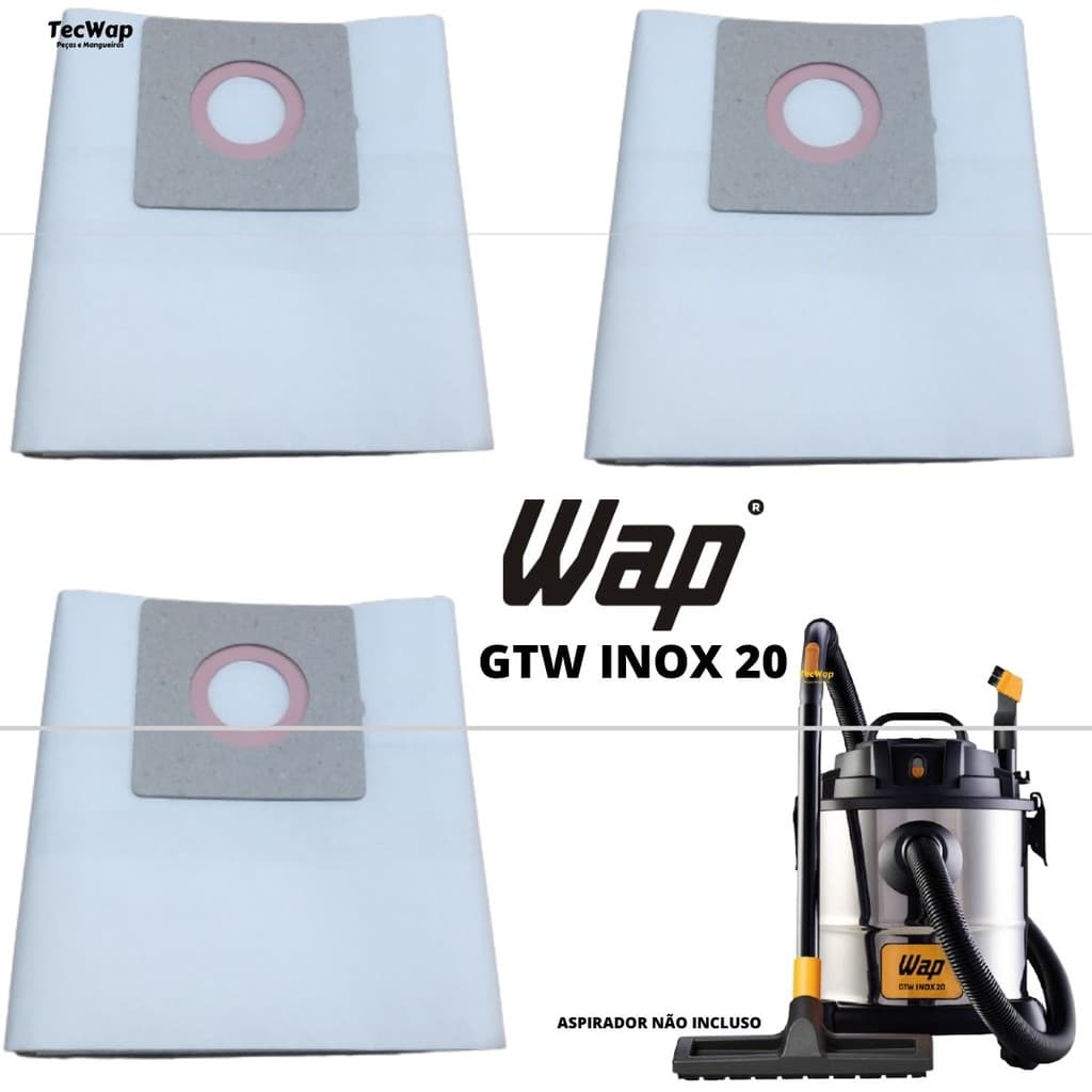 Kit Sacos Descartáveis Para Aspirador Pó Wap Gtw Inox 20