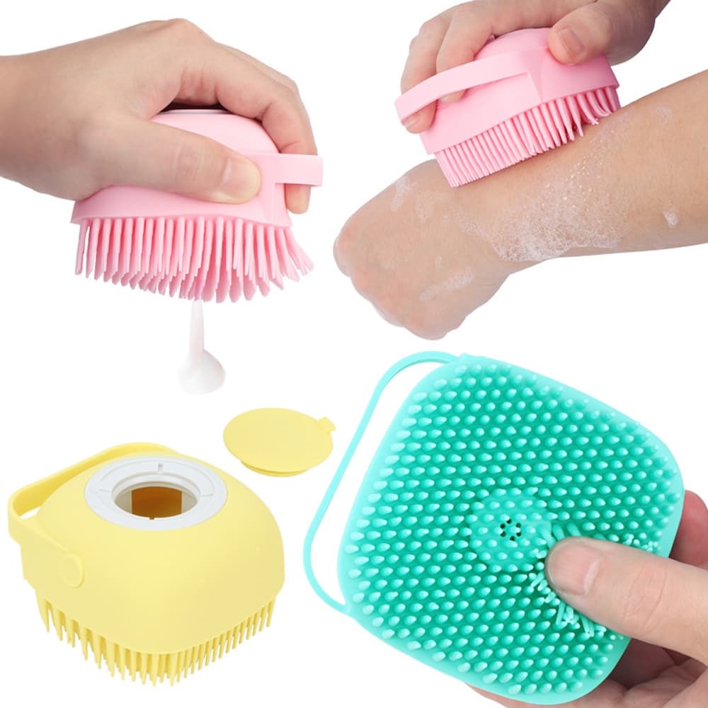 Esponja De Silicone Para Banho Com Dispensador de Shampoo / Sabonete Escova Crianças, Adultos e Pets cores sortidas