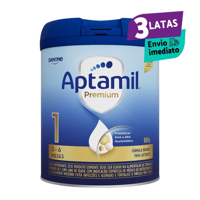 3 latas Aptamil Premium 1, 800 gr Fórmula infantil em pó Danone