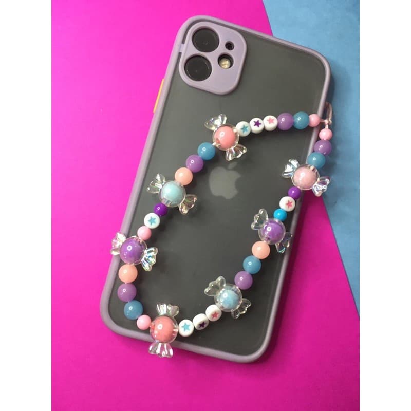 Phone strap, salva celular, cordinha para celular de miçangas + capinha lilás igual a da foto
