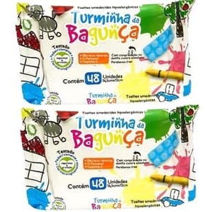 Kit com 2 - Toalha Umedecida Lenço Umedecido Turminha da Bagunça Toalha Umedecida 48 Unidades