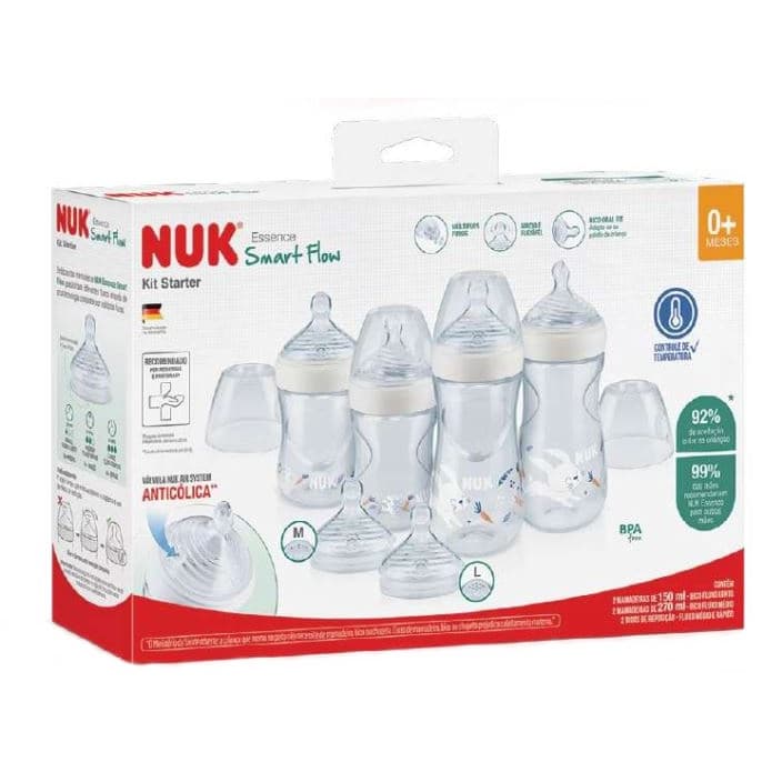 Kit 4 Mamadeiras Nuk Starter Smart Flow Recém Nascido Com Controle de Temperatura