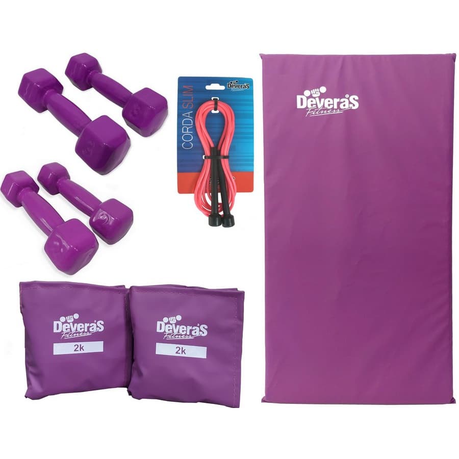 Tornozeleira de Peso 2 kg + Colchonete Academia + Halteres 3 kg + Halter 2 kg + Corda de Pular