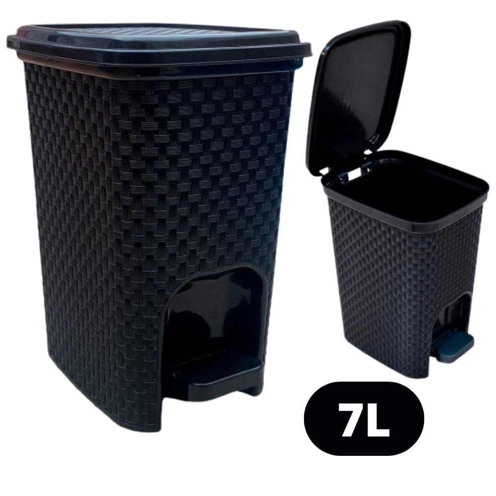 Lixeira 7L Com Pedal Rattan Preto Cozinha/Banheiro/Escritório/Quarto Bebê