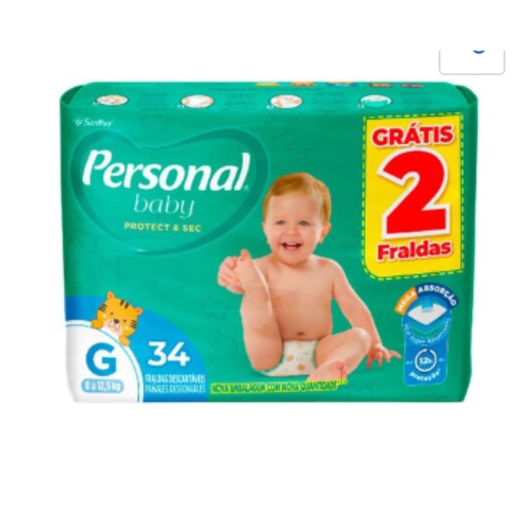 Fralda Descartável na Promoção Personal Baby Protect & Sec - Tam G - 34 Unidades