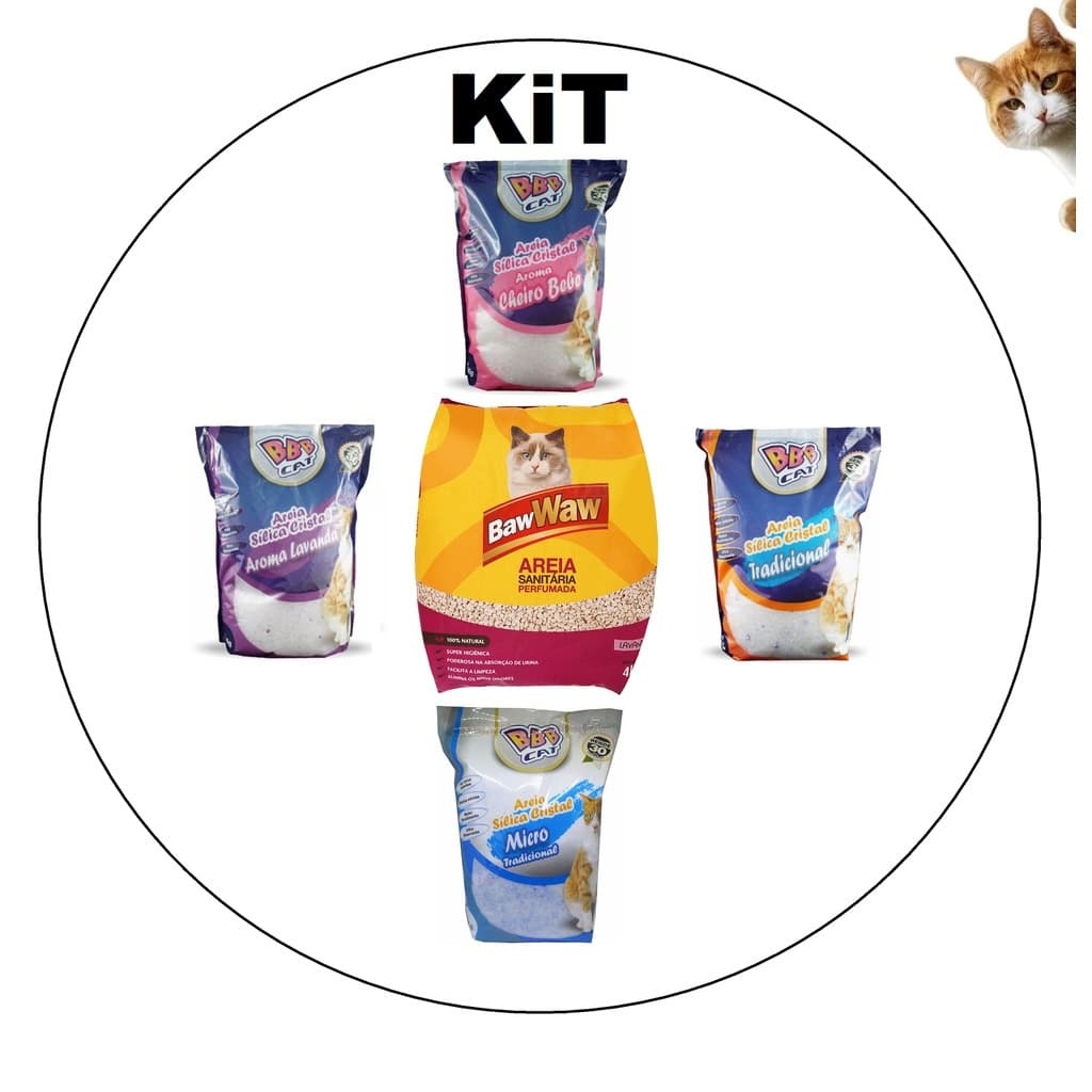 AREIA SANITARIA PERFUMADA PARA GATO 4KG E AREIA SÍLICA 1.6 KG VÁRIOS MODELOS