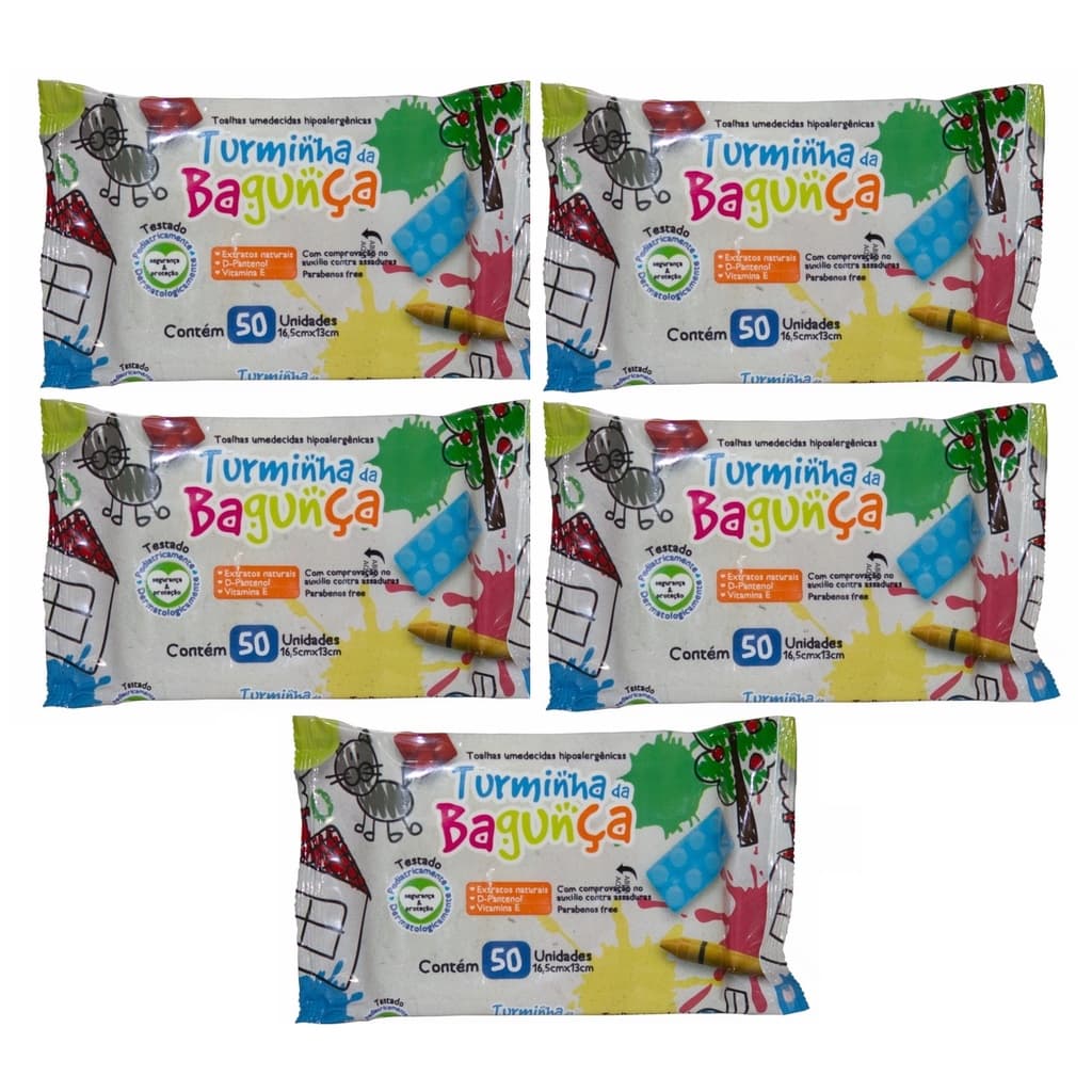 Kit com 5 - Lenços Umedecidos Turminha da Bagunça Toalhas Umedecidas 50 Unidades cada @ @
