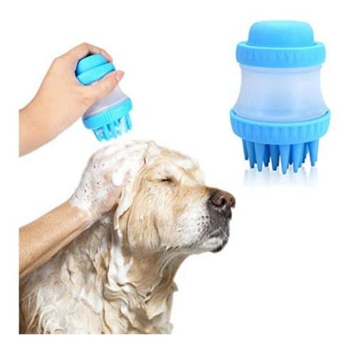 Escova de Silicone para Lavar Cachorro e Gato com Dispenser de Shampoo