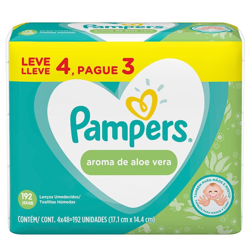 Lenços Umedecidos Pampers Aloe Vera Leve 4 Pague 3 com 192 unidades
