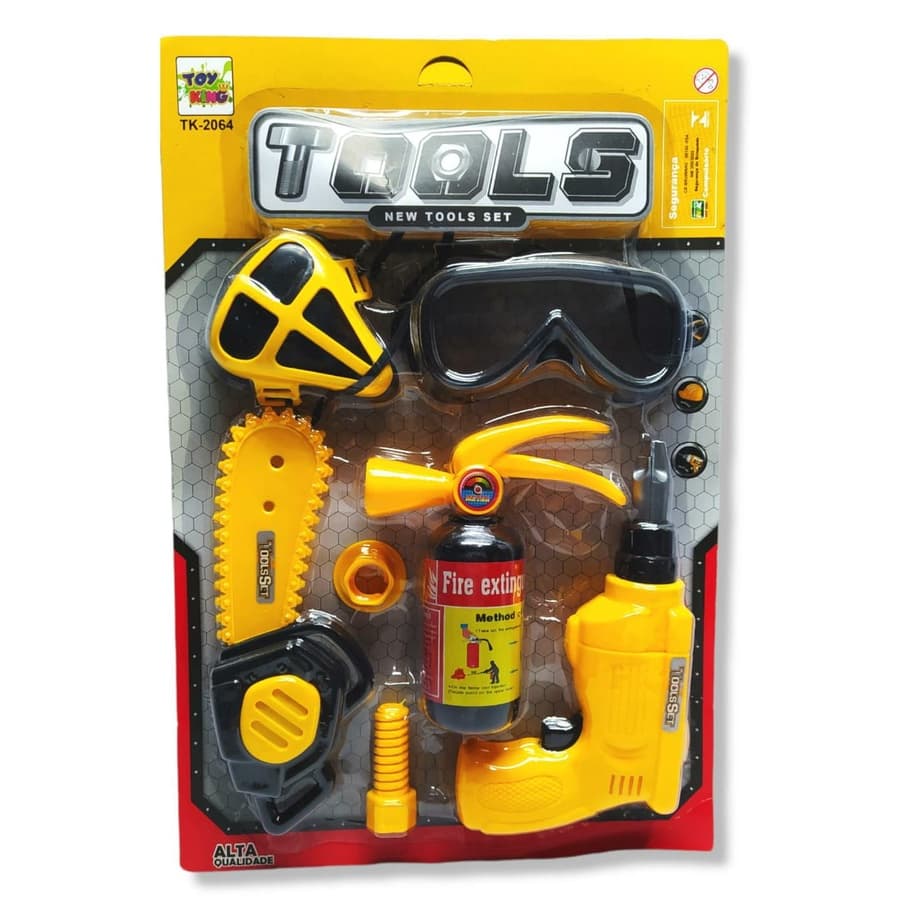 kit ferramenta e Lenhador infantil completo parafusadeira moto serra