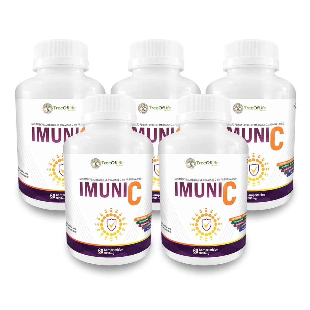 Kit 5x Super Vit C Imune 5+ (Arginina Vitamina C Vitamina D Zinco e Cálcio) 60 Comprimidos 1000mg