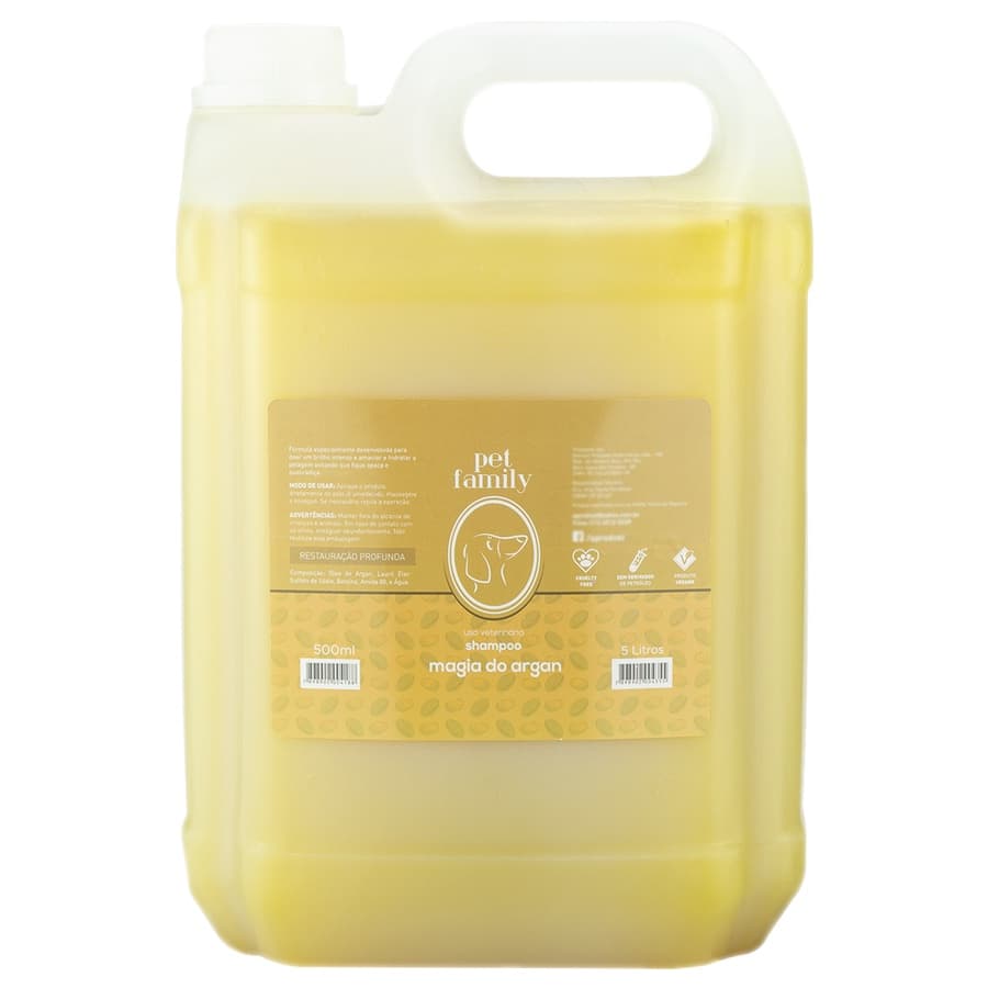 Shampoo Para Cães E Gatos Magia Do Argan Banho e Tosa Pet Family 5l Litros Profissional Hidratação