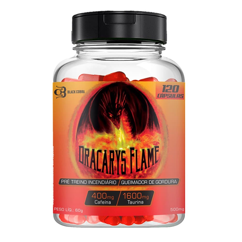 Poderoso Termogênico e Pré Treino Dracarys Flame 120 Caps 400mg Cafeína 1600mg Taurina 16x Mais Forte Que Red Bull