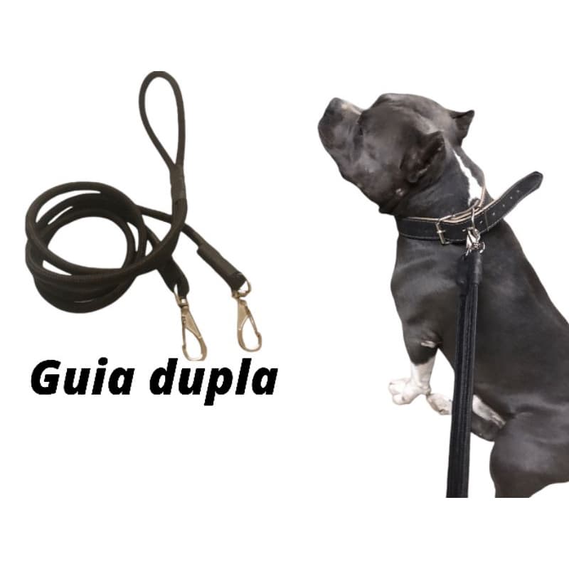 Guia dupla para cachorro corda de poli mosquetão reforçado passeio pet
