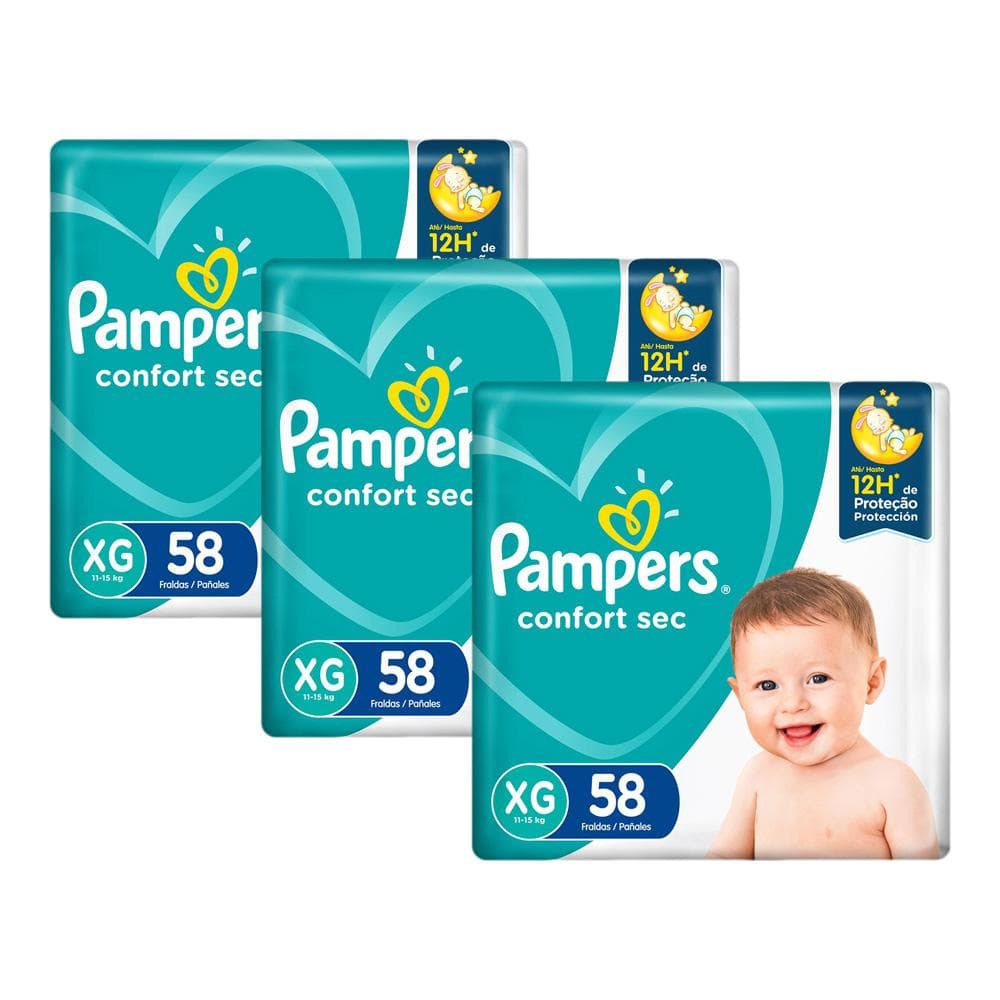 Kit 174 Fraldas Pampers Confort Sec Nova Super Tamanho XG 