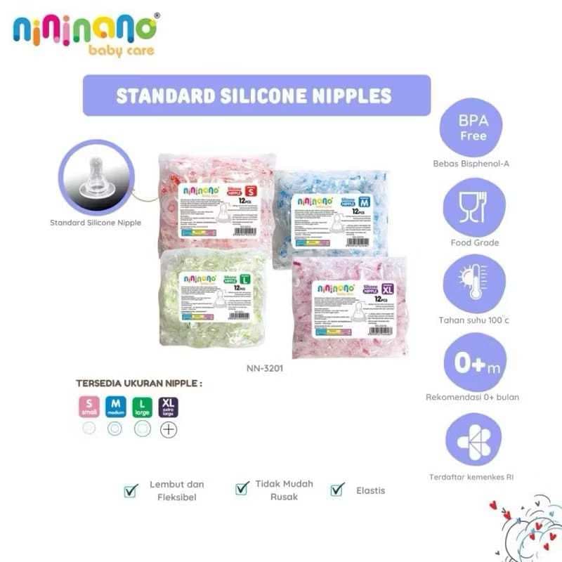 NiniNano Mamilo Bebê Dot Slim Silicone Padrão SML XL | Chupeta De Care Para Bebês Com Ponto Redondo Sem BPA
