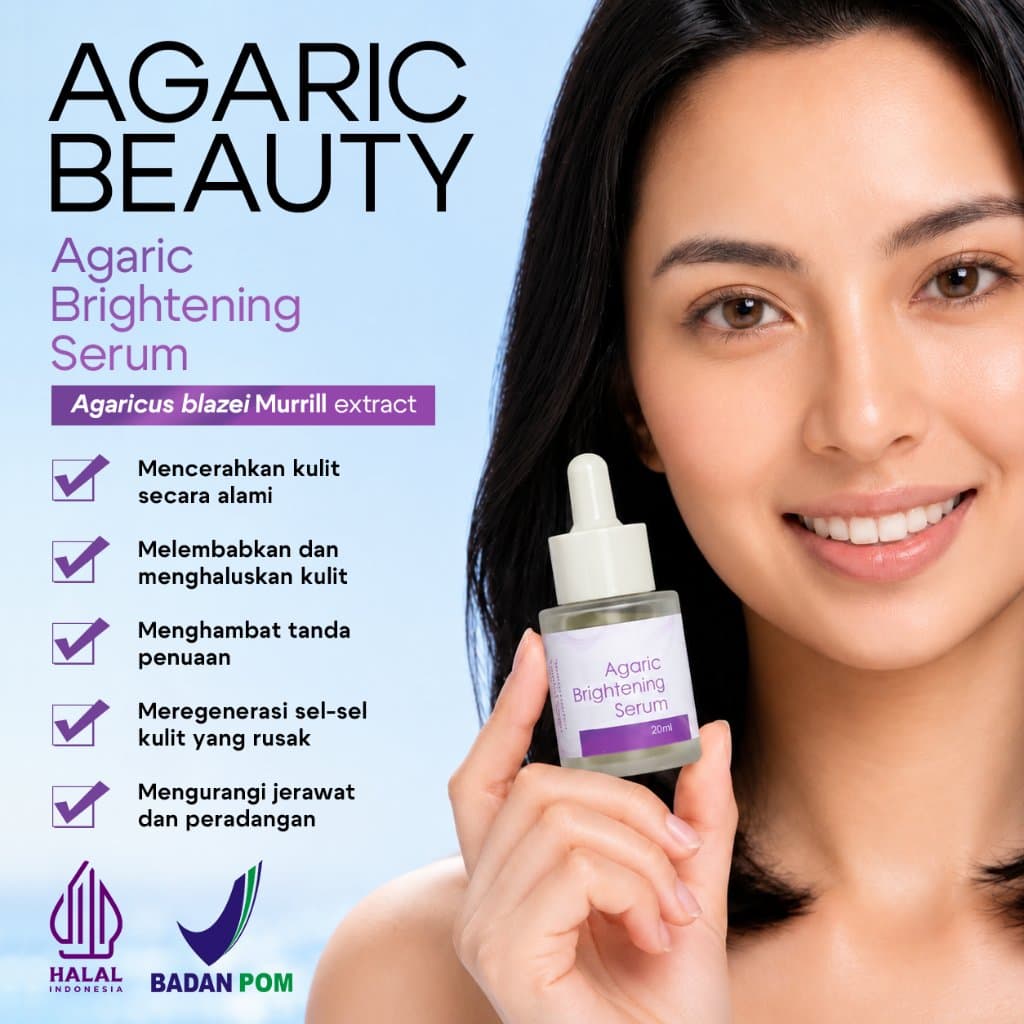 Agaric Brightening Serum-Soro Facial Iluminador-Niacinamida-Vitamina C-Ácido Hialurônico E Glutationa-Halal-BPOM