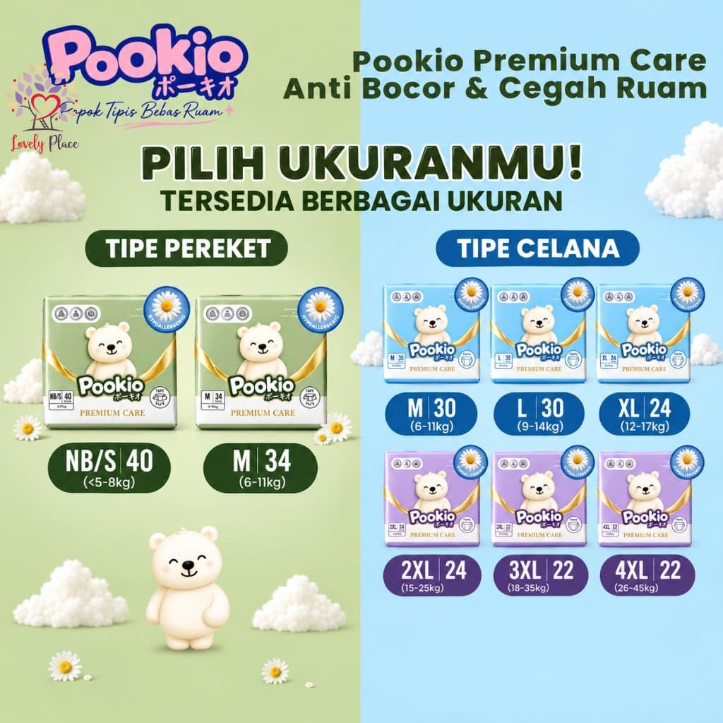 POOKIO Premium Care Calças/Fita Fraldas Para Bebês Infantis Adesivo NB-S/M/L/XL/XXL/XXXL/XXXXL