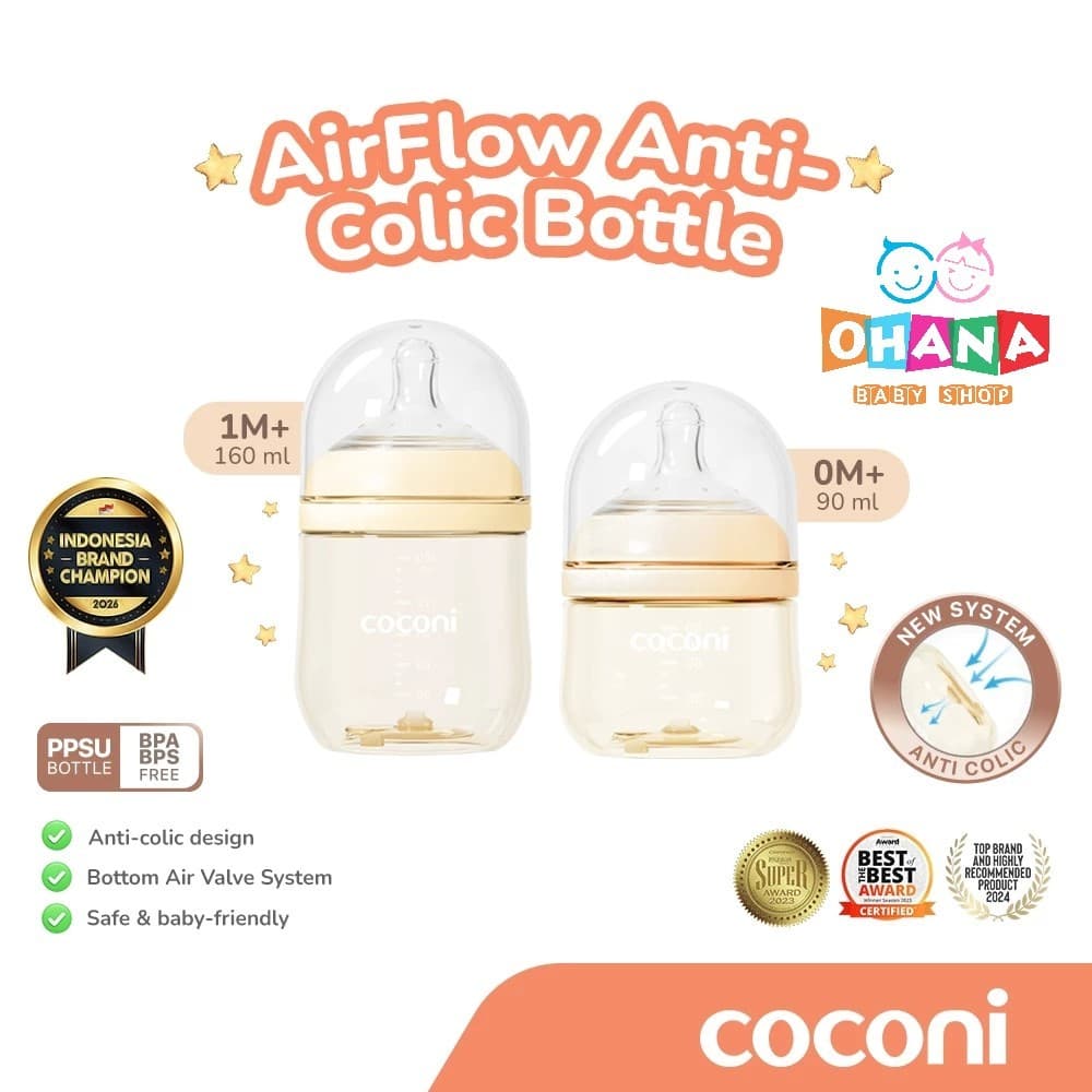 Mamadeira PPSU Anti Cólica Com Fluxo De Ar COCONI | Garrafa De Leite Para Bebê-Explosão Sem BPA Recém-Nascidos 90 60 mL