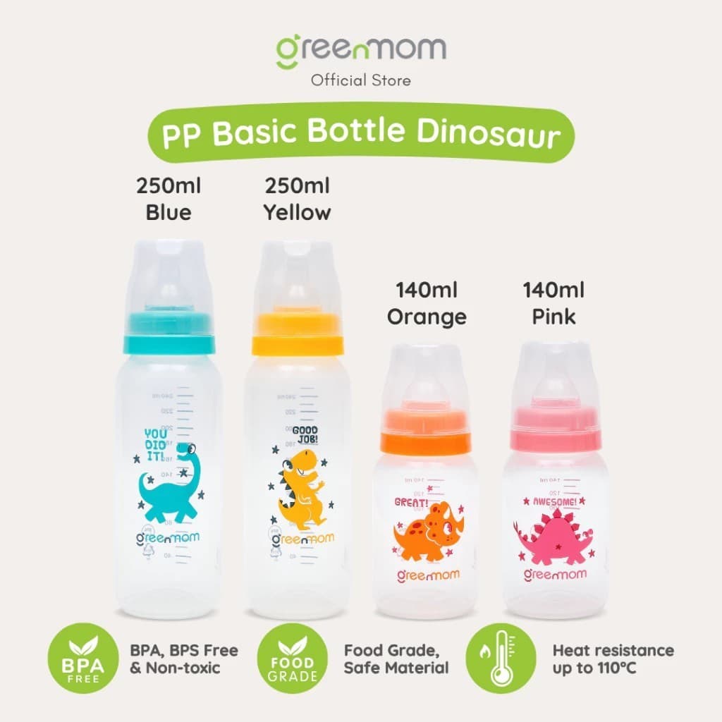 Garrafa De Leite Para Bebê GreenMom PP 140 Ml 250 Tecnologia Coreana-Segura Sem BPA E BPS-Mamadeira De Pescoço Fino Gree