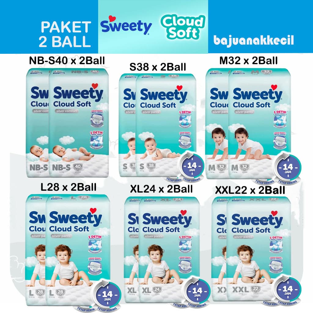 Sweety Prata Pacote De 2 Bolas NBS40 Adesivo S38 M32 L28 XL24 XXL22 Calças Nuvem Macio Fraldas Do Bebê