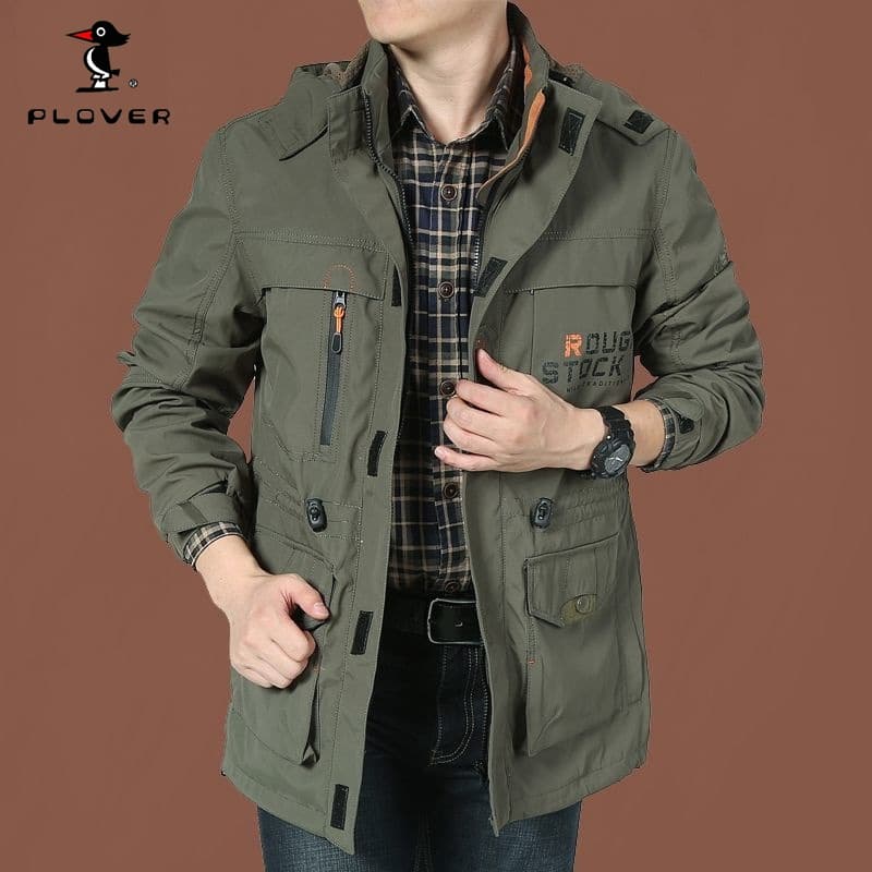 Jaqueta impermeável PLOVER Jaqueta masculina com vários bolsos e capuz destacável com capuz Jaqueta masculina Plus Size