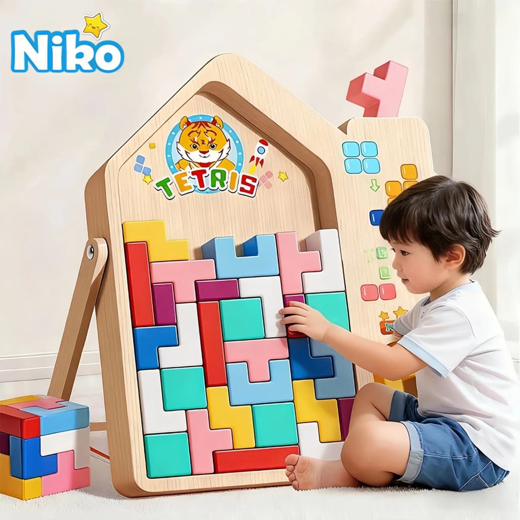 Novo estilo NIKO Tetris bloco de construção brinquedos cedo quebra-cabeças educativos brinquedos de madeira brinquedos d