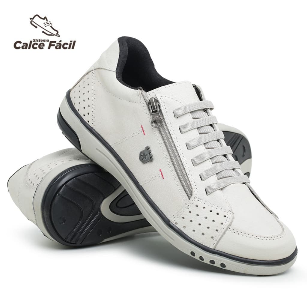 Sapatenis Casual Couro Legitimo Confortavel Macio Anti Stress Leve Calçado Moderno Macio e Leve Ziper Calce Facil
