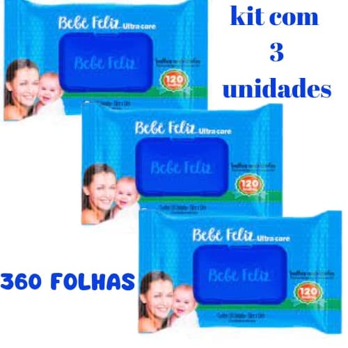 Toalha / Lenços Umedecidos Pacote Kit 3 Com 120 Unidades - Bebe Feliz