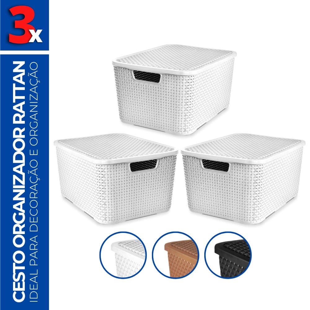Kit 3 Caixa Cesto Organizadora c/ Tampa Banheiro 7L 29x19