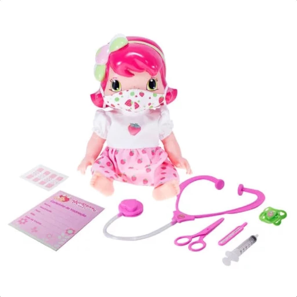 Boneca Baby Moranguinho Dodói Faz Xixi Articulada 30CM 9 Acessórios +De 3 Anos Mimo Toys - 4002