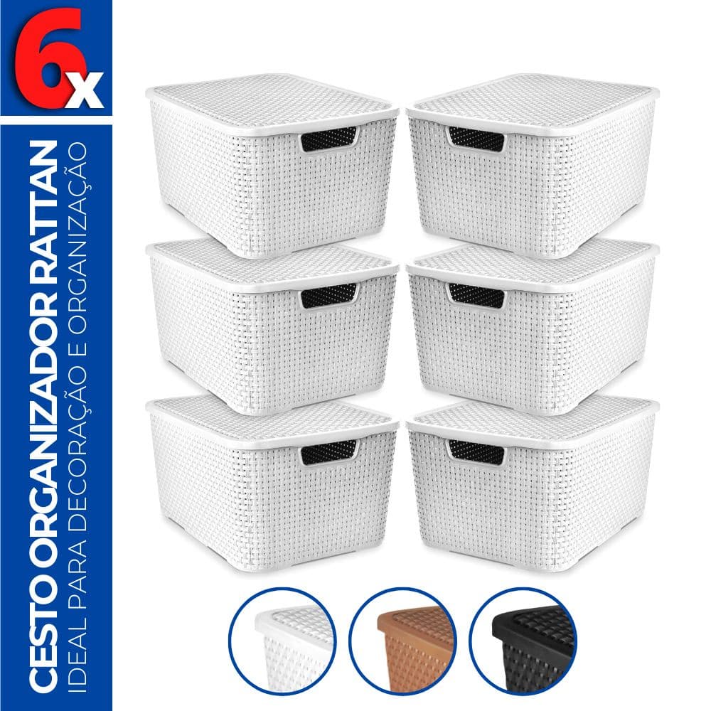 Kit 6 Caixa Cesto Organizadora c/ Tampa Banheiro 7L 29x19