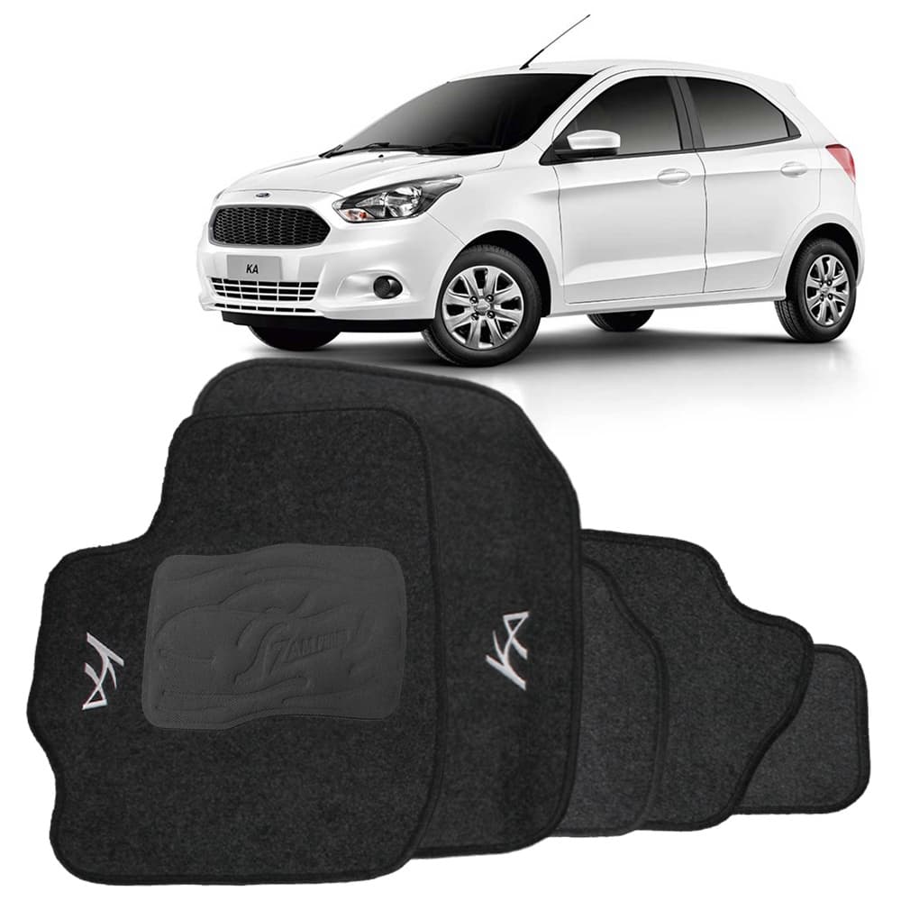 Tapete Carro Ford Ka 2015 a 2021 Tapete Automotivo Carpete 5 Peças com Bordado Proteção Assoalho