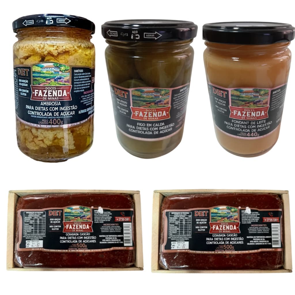 Kit com 5 Doces Diet Saudável Zero Açúcar, 5 unidades