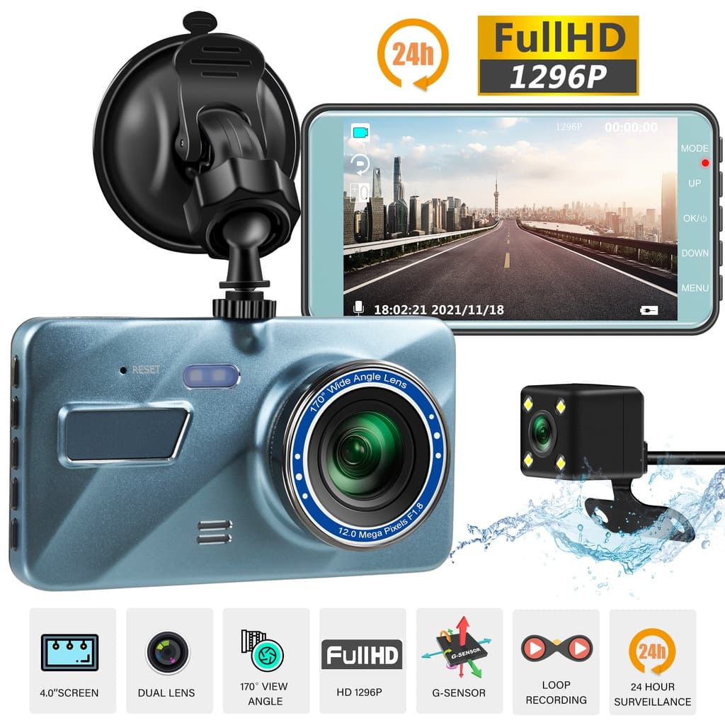 24H Traço Cam Caixa Preta No Carro DVR Câmera Gravador De Vídeo Visão Traseira Lente Dupla HD Ciclo Gravação Espelho