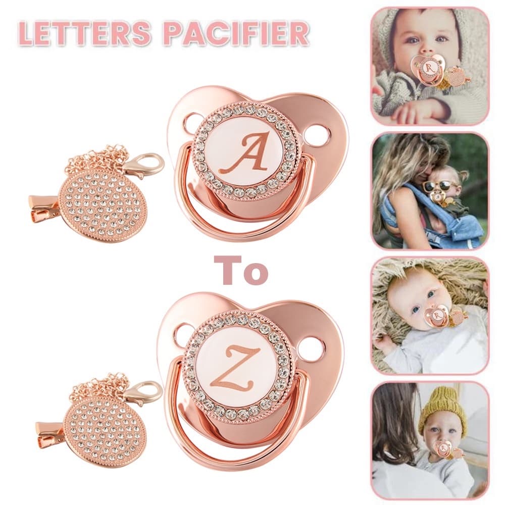 26 Letras Pacificador De Bebê Recém-Nascido Silicone Rosa Ouro Bling Mamilo Calmante Infantil