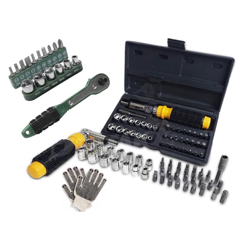Kit Jogo Chave Catraca 17 Peças + Jogo  Soquete 41 Peças
