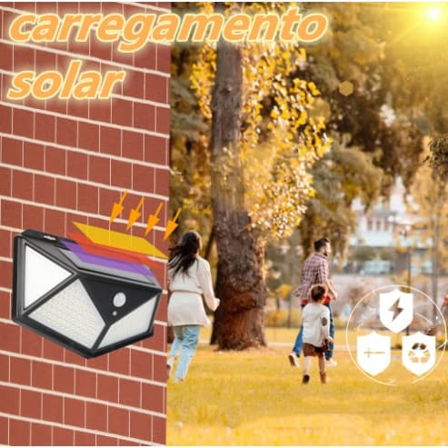 5 Luminária Solar 100 Led Sensor Presença Com 3 Funções luminária solar parede