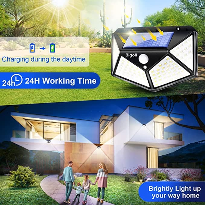 Kit C/4 Luminária Solar 100 Leds Sem Fio à Prova D' Água Externa 3 Modos Painel De Led Solar