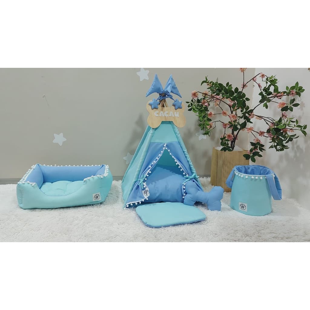 Kit Cabana Pet Completo Casinha Cama Almofada Pet Cesto Organizador Plaquinha Personalizada
