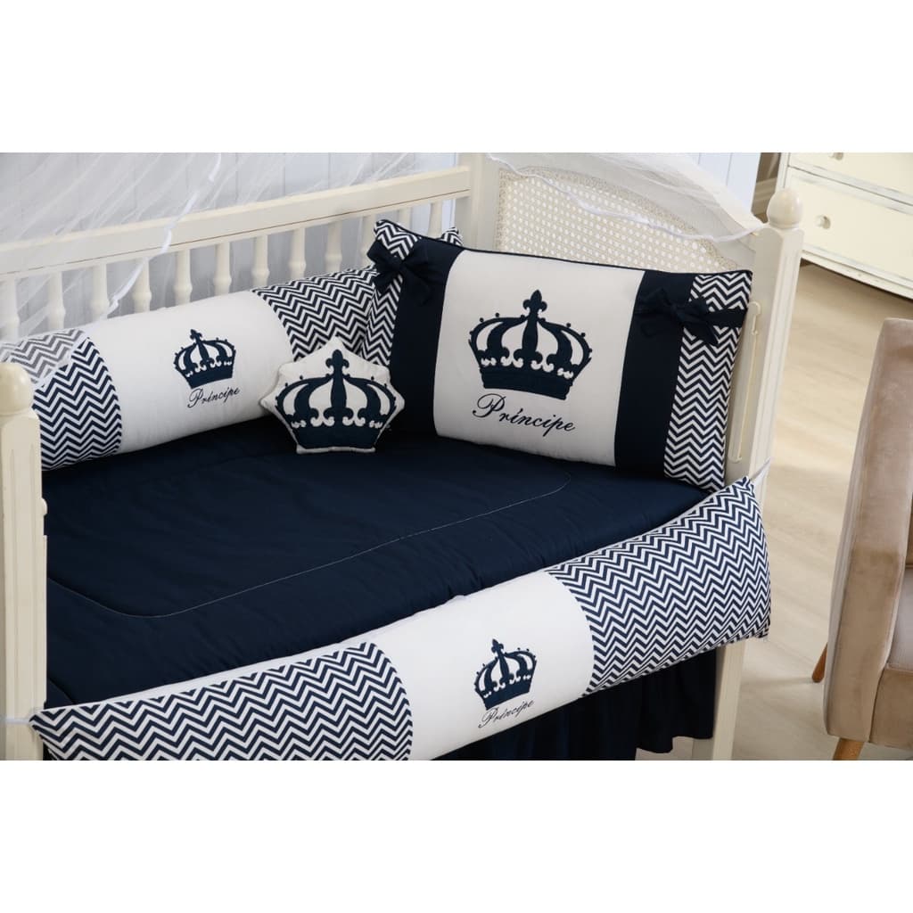 Kit Enxoval De Berço Lateral c/ Saia -  Coroa Realeza menina e menino