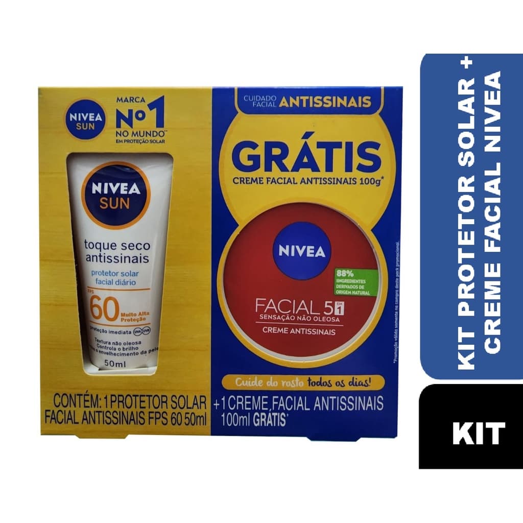 Kit Nivea Protetor Solar Facial  FPS70 40ml + Creme Antissinais 100g