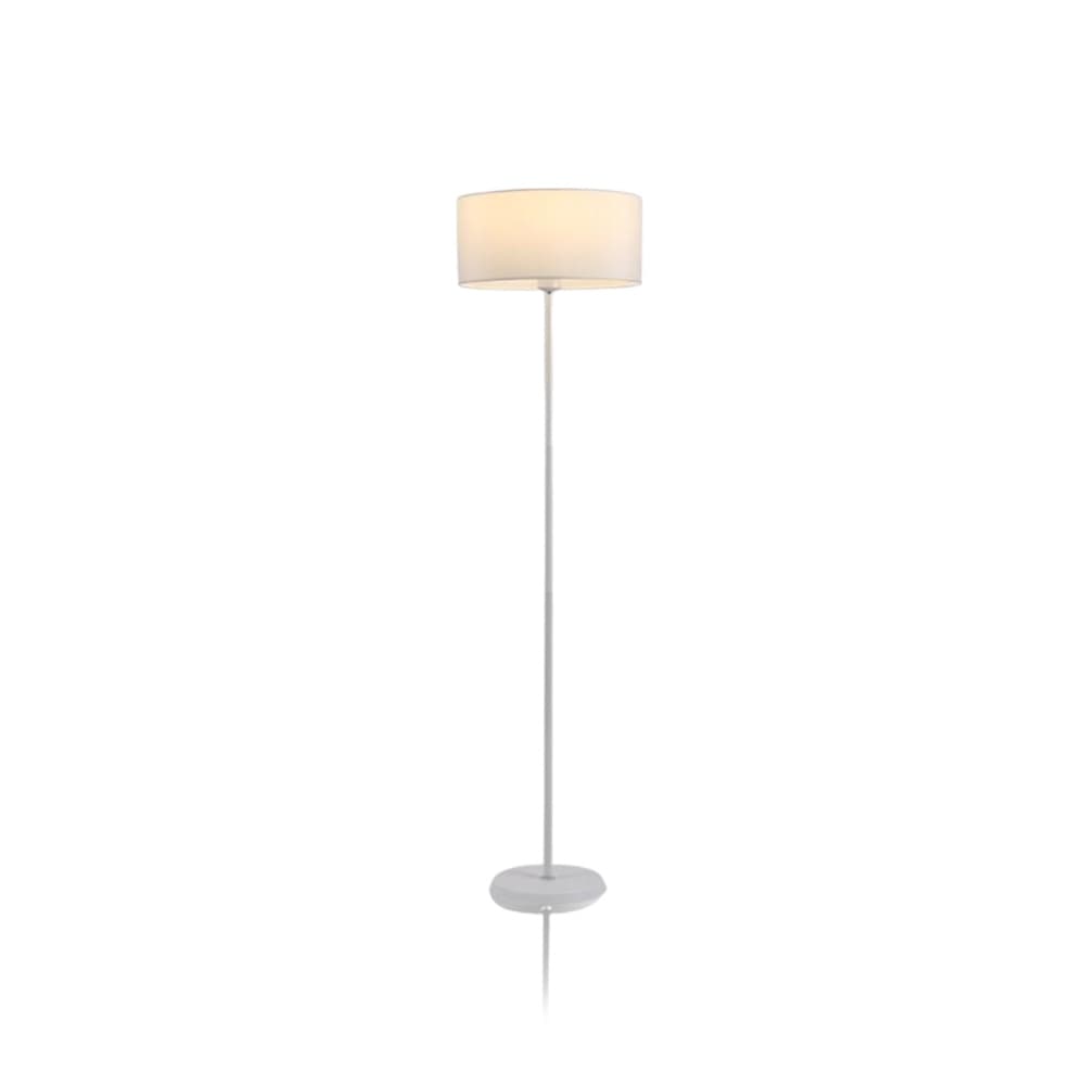 Luminária de chão branca com cúpula redonda. Design clean, altura ajustável e luz perfeita para sua sala ou escritório