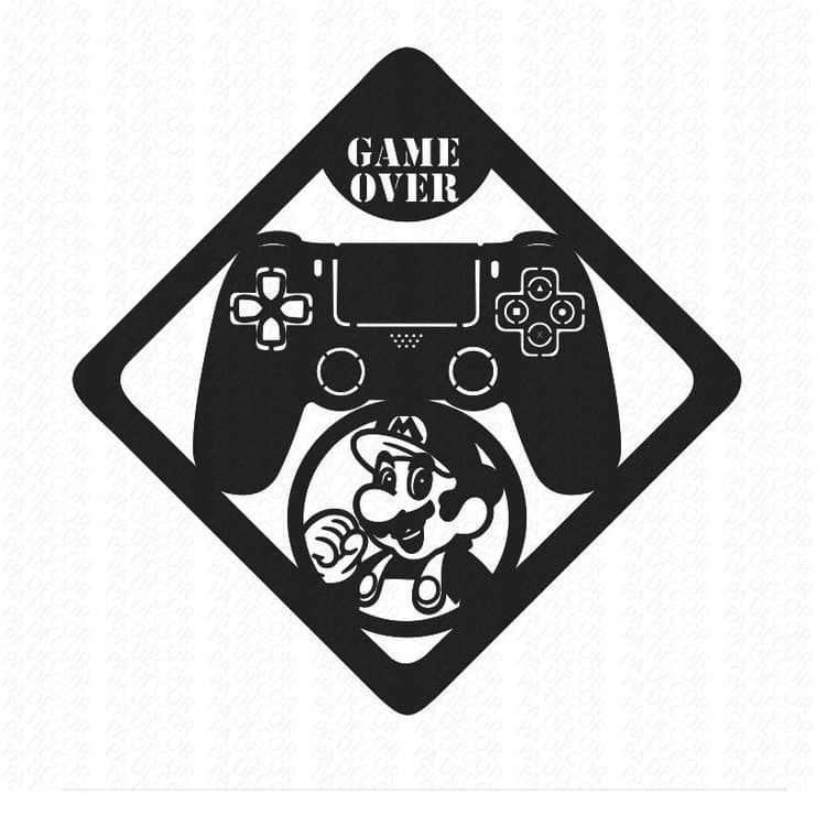 Quadro Game Over Mario Controle Jogos Video Game Mdf 3mm Vazado