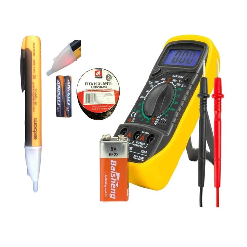 Kit Multimetro Digital Com Caneta Voltagem Teste tensao e Fita